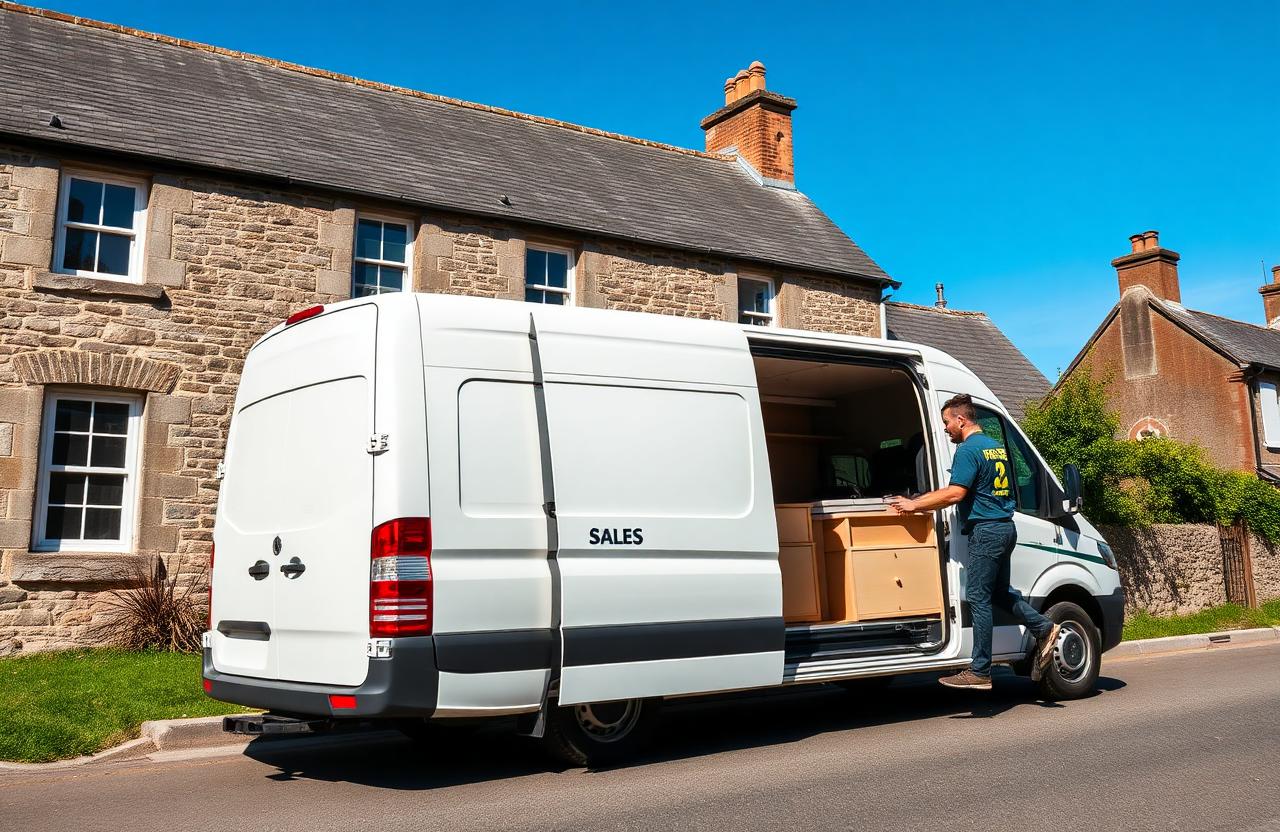 Camion de débarras professionnel devant une maison bretonne
