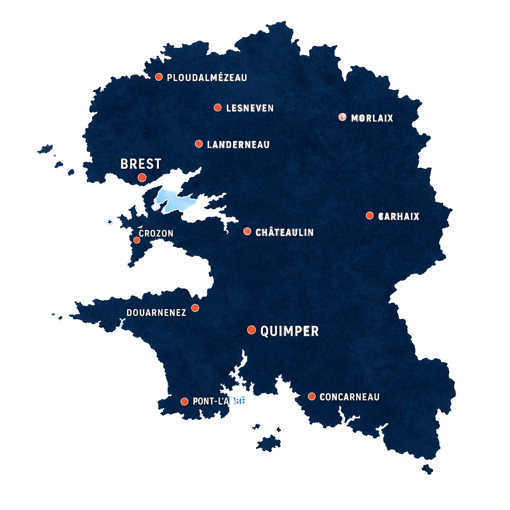 Carte du Finistère — zone d'intervention de LF Débarras